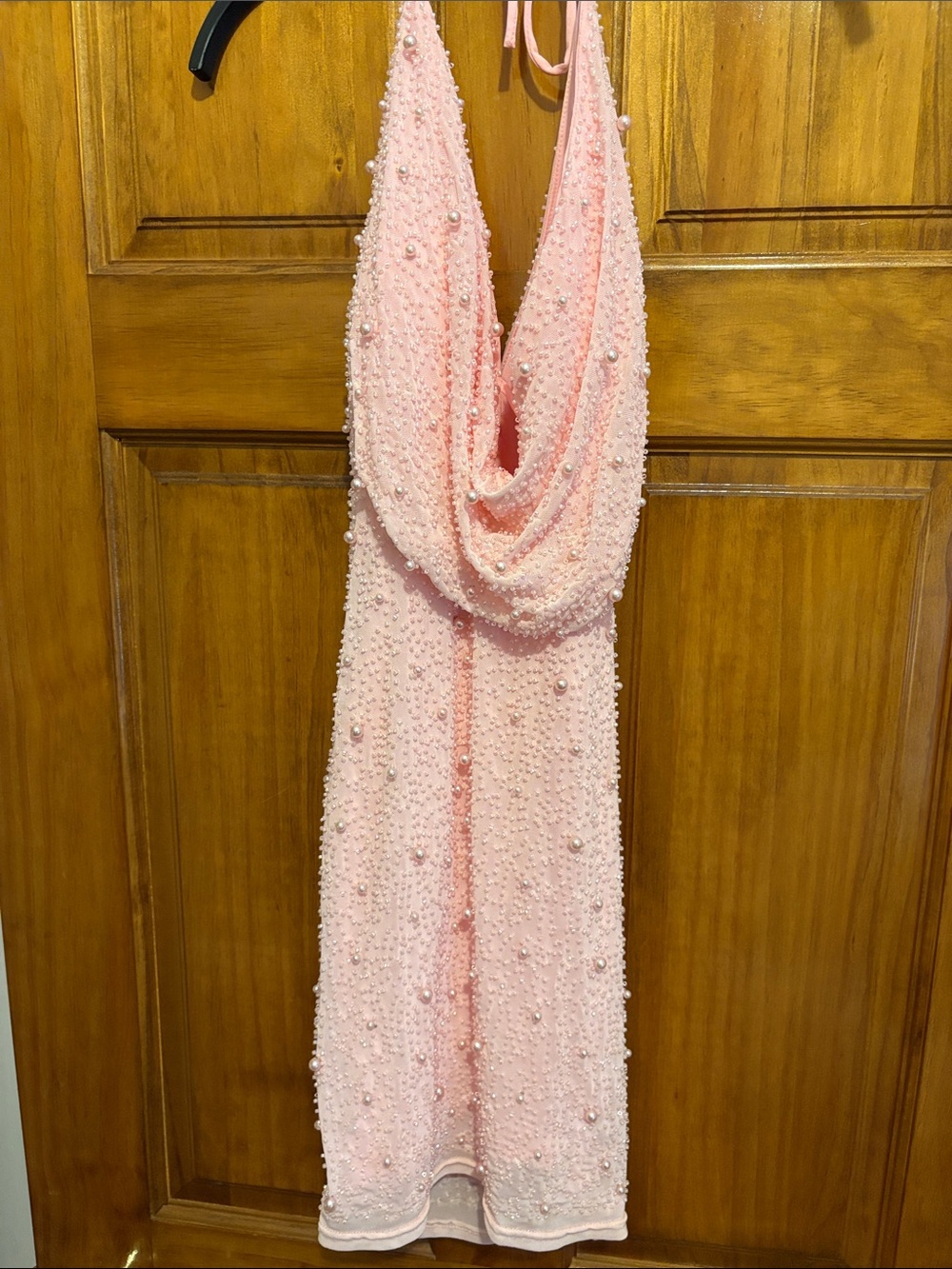 Windsor Pink Beaded Cowl Neck Mini Dress